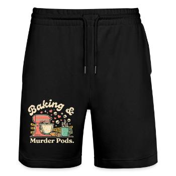Baking and Murder - Stanley/Stella Trainer Unisex Organic Jogging Shorts - black - Front - Nik (191cm) & Marisol (170cm)