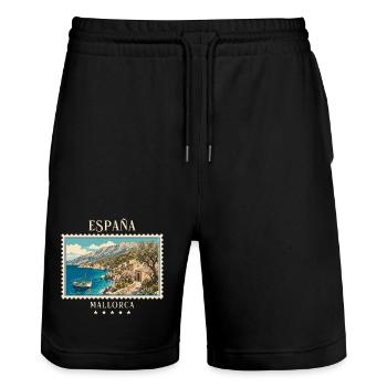 Spanien Mallorca Vintage Reisemarke - Stanley/Stella Unisex Bio Joggingshorts Trainer  - Schwarz - Vorne - Nik (191cm) & Marisol (170cm)