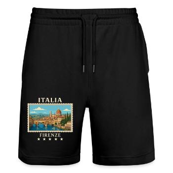 Italien Florenz Vintage Reisemarke - Stanley/Stella Unisex Bio Joggingshorts Trainer  - Schwarz - Vorne - Nik (191cm) & Marisol (170cm)