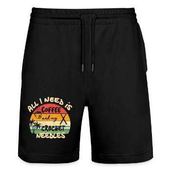 All I need is coffee and my crochet needles - Stanley/Stella Unisex Bio Joggingshorts Trainer  - Schwarz - Vorne - Nik (191cm) & Marisol (170cm)