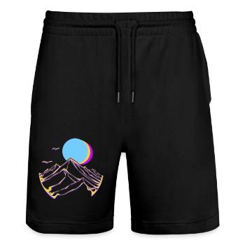 Neon Mountains Moon Sun Geometric Peaks - Stanley/Stella Trainer Unisex Organic Jogging Shorts - black - Front - Nik (191cm) & Marisol (170cm)