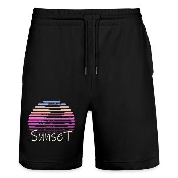 Sunset Palm Trees - Stanley/Stella Trainer Unisex Organic Jogging Shorts - black - Front - Nik (191cm) & Marisol (170cm)