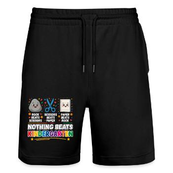 Nothing Beats Kindergarten Rock Scissors Paper - Stanley/Stella Trainer Unisex Organic Jogging Shorts - black - Front - Nik (191cm) & Marisol (170cm)