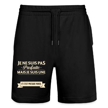 Je Ne Suis Pas Parfaite Mais Je Suis Une Et C E... - Short de jogging bio TRAINER Stanley/Stella unisexe - noir - Devant - Nik (191cm) & Marisol (170cm)