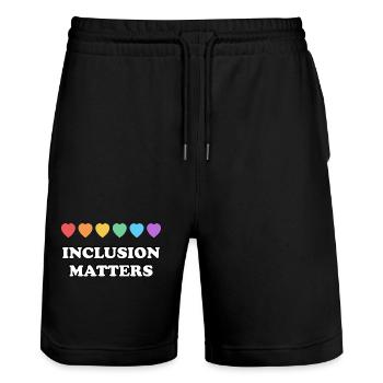 Inklusion ist wichtig Regenbogenherzen - Stanley/Stella Unisex Bio Joggingshorts Trainer  - Schwarz - Vorne - Nik (191cm) & Marisol (170cm)