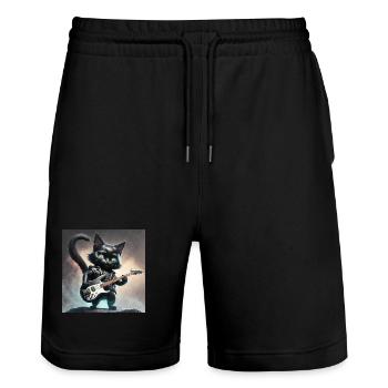 Rocker Guitar Glitter Cat: Cute & Rebellious - Stanley/Stella Trainer Unisex Organic Jogging Shorts - black - Front - Nik (191cm) & Marisol (170cm)