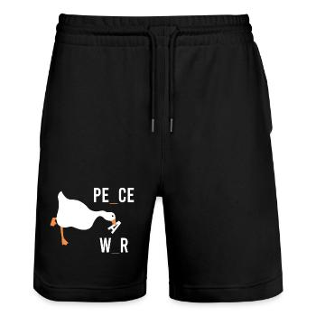 Gans Frieden zum Krieg Sarkasmus Meme Lustige Tiere - Stanley/Stella Unisex Bio Joggingshorts Trainer  - Schwarz - Vorne - Nik (191cm) & Marisol (170cm)