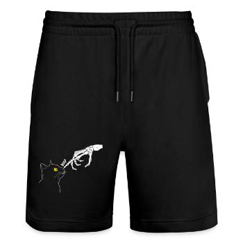 Cat Graphic - Stanley/Stella Trainer Unisex Organic Jogging Shorts - black - Front - Nik (191cm) & Marisol (170cm)
