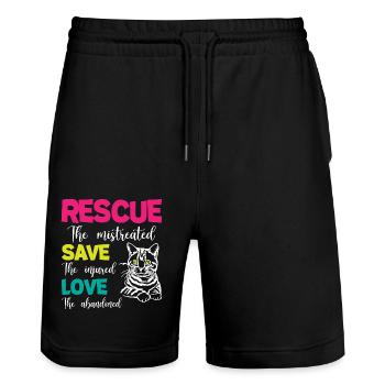 Rescue Save Love Cats - Stanley/Stella Trainer Unisex Organic Jogging Shorts - black - Front - Nik (191cm) & Marisol (170cm)