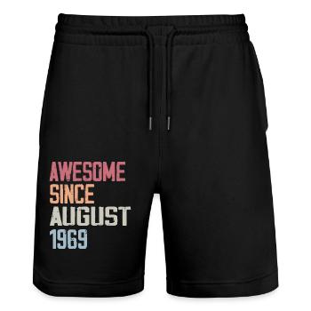 1969 August - Geburtstagsgeschenk August 1969 August - Stanley/Stella Unisex Bio Joggingshorts Trainer  - Schwarz - Vorne - Nik (191cm) & Marisol (170cm)