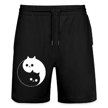 Yin et Yang mignons avec des chats - Short de jogging bio TRAINER Stanley/Stella unisexe - noir - Devant - Nik (191cm) & Marisol (170cm)