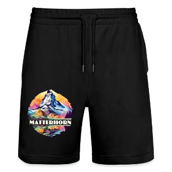 Matterhorn Mountain Hiking Souvenir Zermatt Switzerland - Stanley/Stella Trainer Unisex Organic Jogging Shorts - black - Front - Nik (191cm) & Marisol (170cm)