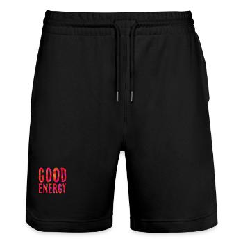 Good Energy Schriftzug - Stanley/Stella Unisex Bio Joggingshorts Trainer  - Schwarz - Vorne - Nik (191cm) & Marisol (170cm)