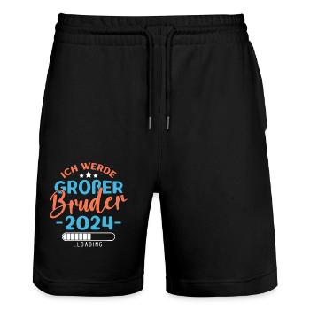 Großer Bruder 2024 Jungen Geschwister Geburt - Stanley/Stella Unisex Bio Joggingshorts Trainer  - Schwarz - Vorne - Nik (191cm) & Marisol (170cm)