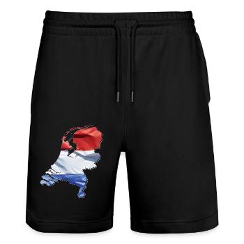 Niederlande | echte Flagge | Flag Map - Stanley/Stella Unisex Bio Joggingshorts Trainer  - Schwarz - Vorne - Nik (191cm) & Marisol (170cm)