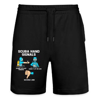 Taucher Handzeichen Scuba Diving - Stanley/Stella Unisex Bio Joggingshorts Trainer  - Schwarz - Vorne - Nik (191cm) & Marisol (170cm)