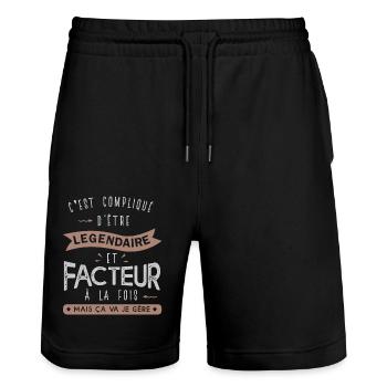 facteur légendaire profession métier postier - Short de jogging bio TRAINER Stanley/Stella unisexe - noir - Devant - Nik (191cm) & Marisol (170cm)