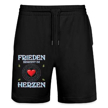 Frieden beginnt im Herzen (in 100 Sprachen) - Stanley/Stella Unisex Bio Joggingshorts Trainer  - Schwarz - Vorne - Nik (191cm) & Marisol (170cm)