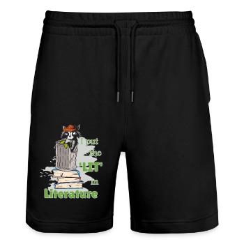 Funny Sayings Literature Book Writing Raccoon - Stanley/Stella Trainer Unisex Organic Jogging Shorts - black - Front - Nik (191cm) & Marisol (170cm)