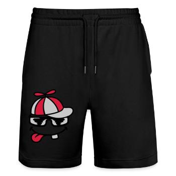Comic Gesicht Propellermütze Windrad - Stanley/Stella Unisex Bio Joggingshorts Trainer  - Schwarz - Vorne - Nik (191cm) & Marisol (170cm)