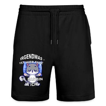 Süße Katze Faul Schlafen - Stanley/Stella Unisex Bio Joggingshorts Trainer  - Schwarz - Vorne - Nik (191cm) & Marisol (170cm)