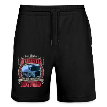LKW Fahrer - Stanley/Stella Unisex Bio Joggingshorts Trainer  - Schwarz - Vorne - Nik (191cm) & Marisol (170cm)