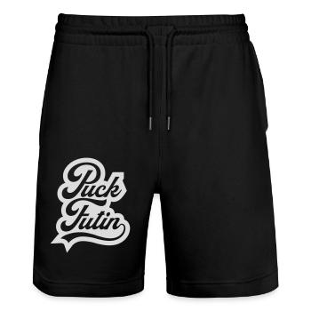 Conception du logo Puck Futin - Short de jogging bio TRAINER Stanley/Stella unisexe - noir - Devant - Nik (191cm) & Marisol (170cm)