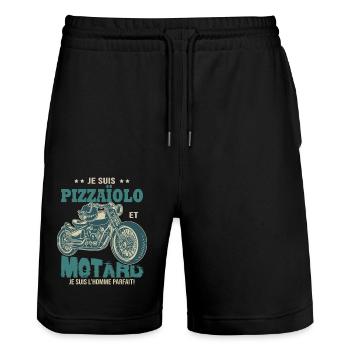 motard parfait pizzaïolo parfait - Short de jogging bio TRAINER Stanley/Stella unisexe - noir - Devant - Nik (191cm) & Marisol (170cm)