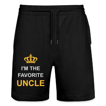 at The Favorite Uncle - Stanley/Stella Trainer Unisex Organic Jogging Shorts - black - Front - Nik (191cm) & Marisol (170cm)