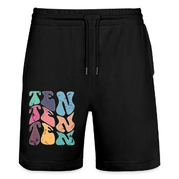 Rétro 10 ans 10e anniversaire Enfants Garçons Filles - Short de jogging bio TRAINER Stanley/Stella unisexe - noir - Devant - Nik (191cm) & Marisol (170cm)