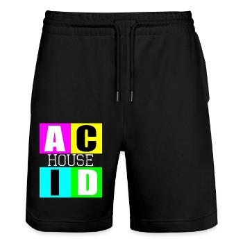 Acid house music - Stanley/Stella Trainer Unisex Organic Jogging Shorts - black - Front - Nik (191cm) & Marisol (170cm)
