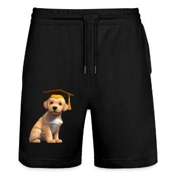 Bachelor's degree Golden Retriever High school diploma - Stanley/Stella Trainer Unisex Organic Jogging Shorts - black - Front - Nik (191cm) & Marisol (170cm)