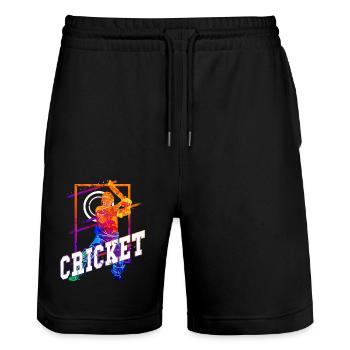 Cricket Cricketer Batsman Team Sport Colorful - Stanley/Stella Trainer Unisex Organic Jogging Shorts - black - Front - Nik (191cm) & Marisol (170cm)