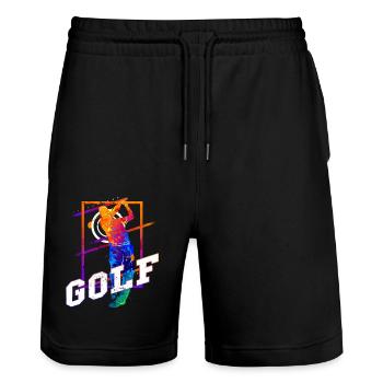 Golf Golfen Golfspieler Sport Hobby Club Vintage - Stanley/Stella Unisex Bio Joggingshorts Trainer  - Schwarz - Vorne - Nik (191cm) & Marisol (170cm)