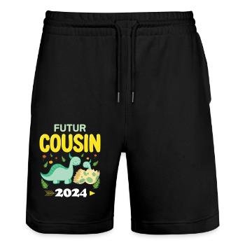 Zukünftige Cousine 2024 Ich werde Cousine Schwangerschaft - Stanley/Stella Unisex Bio Joggingshorts Trainer  - Schwarz - Vorne - Nik (191cm) & Marisol (170cm)