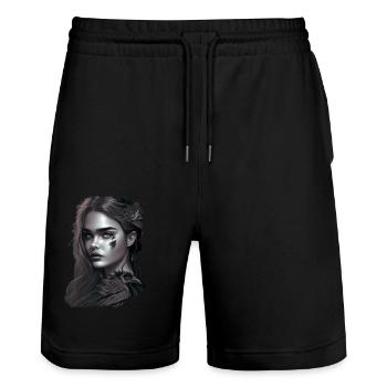 fantasy girl dark black and white - Stanley/Stella Unisex Bio Joggingshorts Trainer  - Schwarz - Vorne - Nik (191cm) & Marisol (170cm)