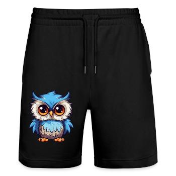 Süße Eule mit großen Kulleraugen - Stanley/Stella Unisex Bio Joggingshorts Trainer  - Schwarz - Vorne - Nik (191cm) & Marisol (170cm)