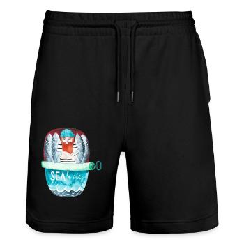 Sailor in the sardine can / Sea la vie - Stanley/Stella Trainer Unisex Organic Jogging Shorts - black - Front - Nik (191cm) & Marisol (170cm)