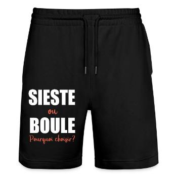 Humour Homme sieste et boule pétanque - Short de jogging bio TRAINER Stanley/Stella unisexe - noir - Devant - Nik (191cm) & Marisol (170cm)