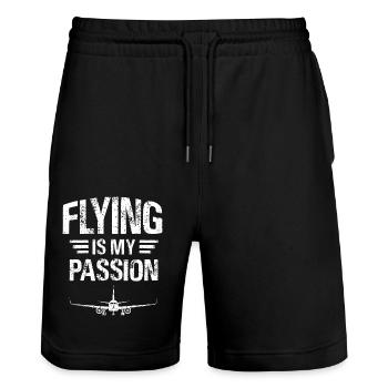 Flying is my Passion - Stanley/Stella Trainer Unisex Organic Jogging Shorts - black - Front - Nik (191cm) & Marisol (170cm)