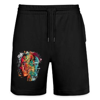 Double portraits - Short de jogging bio TRAINER Stanley/Stella unisexe - noir - Devant - Nik (191cm) & Marisol (170cm)