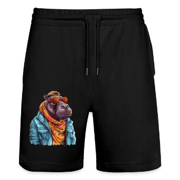 Nilpferd-Graffiti. Verborgene Stärke und Macht. - Stanley/Stella Unisex Bio Joggingshorts Trainer  - Schwarz - Vorne - Nik (191cm) & Marisol (170cm)