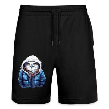 Streetstyle Schneeeule | Eulen-Liebhaber - Stanley/Stella Unisex Bio Joggingshorts Trainer  - Schwarz - Vorne - Nik (191cm) & Marisol (170cm)