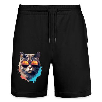 Urban Purrfection : du chat | Amoureux des chats - Short de jogging bio TRAINER Stanley/Stella unisexe - noir - Devant - Nik (191cm) & Marisol (170cm)