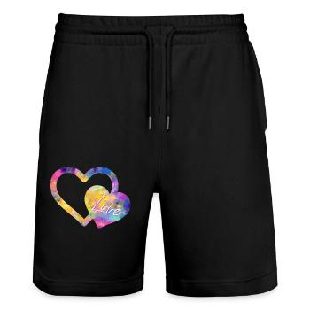 Coeur double love amour coloré - Short de jogging bio TRAINER Stanley/Stella unisexe - noir - Devant - Nik (191cm) & Marisol (170cm)