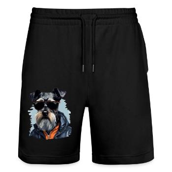Streetwear Whiskers: style schnauzer miniature - Short de jogging bio TRAINER Stanley/Stella unisexe - noir - Devant - Nik (191cm) & Marisol (170cm)
