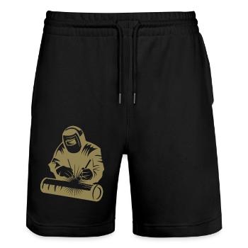 Welder silhouette during arc welding - Stanley/Stella Trainer Unisex Organic Jogging Shorts - black - Front - Nik (191cm) & Marisol (170cm)