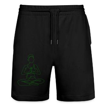 1 Yoga Padmasana or Lotus Flower | 5th Green Flame - Stanley/Stella Trainer Unisex Organic Jogging Shorts - black - Front - Nik (191cm) & Marisol (170cm)