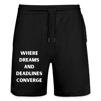 Wo Träume und Fristen zusammenfließen Geschenke Hausaufgaben - Stanley/Stella Unisex Bio Joggingshorts Trainer  - Schwarz - Vorne - Nik (191cm) & Marisol (170cm)