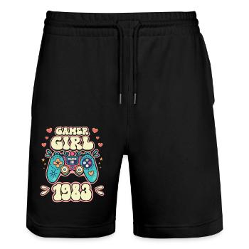 Geek Girl Level 40 Birthday Gamer 40 Years - Stanley/Stella Trainer Unisex Organic Jogging Shorts - black - Front - Nik (191cm) & Marisol (170cm)